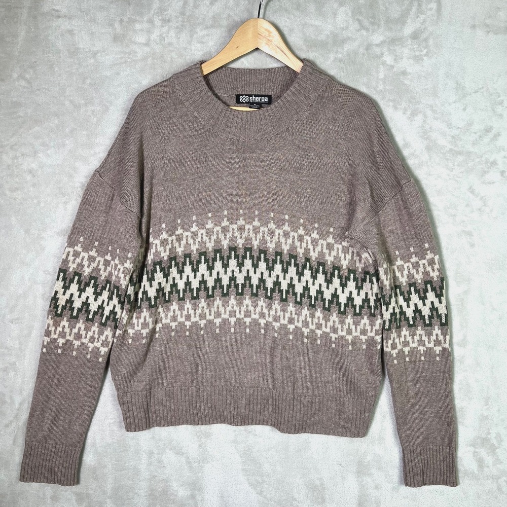 Sherpa Adventure Gear Devaki Eco Crew Sweater M Wool Blend Geometric Fair Isle